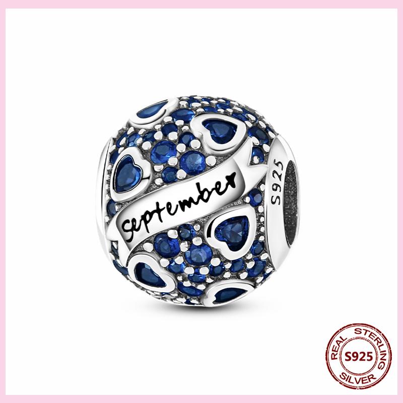 PAMELA 925 Silver Heart Birthstone Charm with Multi-color Zircon Flower Bead for Bracelet Best Gift