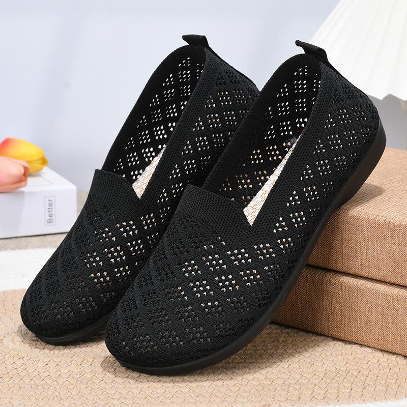 Летняя дышащая полая обувь для мам среднего и пожилого возраста с сетчатой подкладкой, мягкая подошва, мягкая поверхность, одна педаль, сандалии из мелкой сетки