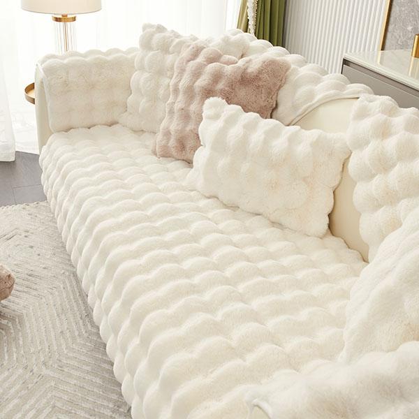 Rabbit Plush Sofa Cushion Winter Padded Plush Cushion Non-slip Leather Sofa Cover Cover Cloth Towel