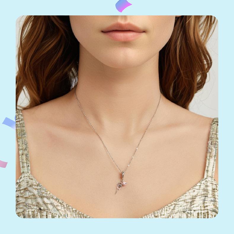 Розовый капающий теннисный кулон, изысканные и милые аксессуары для бижутерии из стерлингового серебра S925 с бусинами.