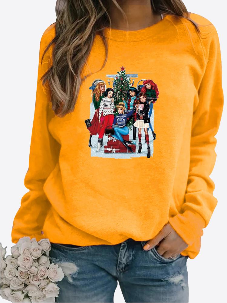 Spring and Autumn Women's Christmas Theme Printed Sweater Thickened Round Neck Long Sleeve Casual Sweatshirt Plus Size Top