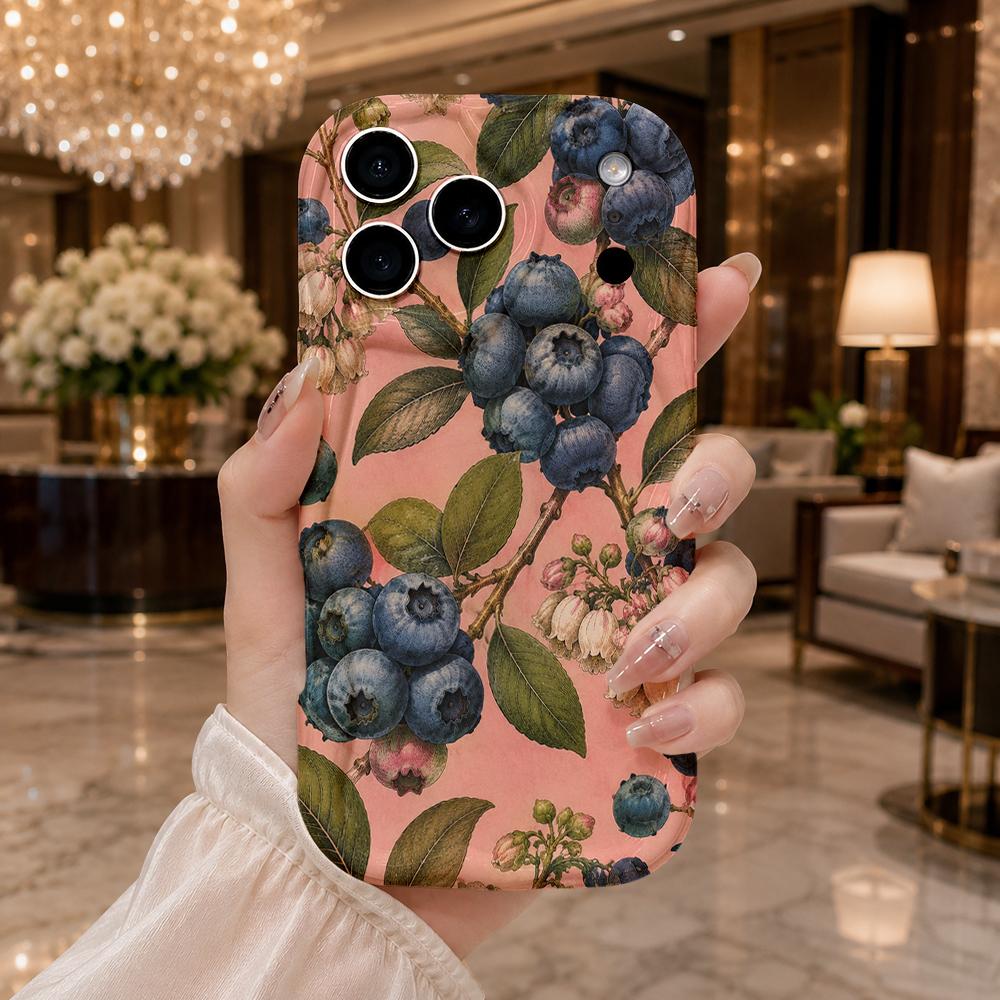 Blueberry Botanical Phone Case Vintage Fruit Art Hard Cover for iPhone Shockproof Protection Birthday Christmas Halloween Holiday Gift