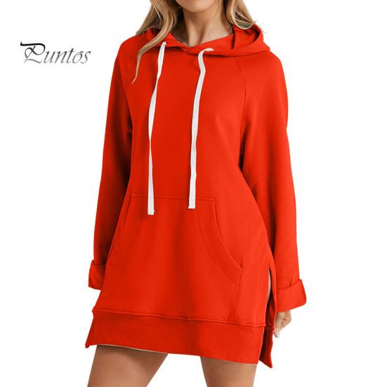 Женское платье с капюшоном, свободный однотонный цвет, с разрезом, завязками на талии, с большим карманом, с капюшоном, средней длины, для поездок на работу, свиданий, спортивная толстовка с капюшоном
