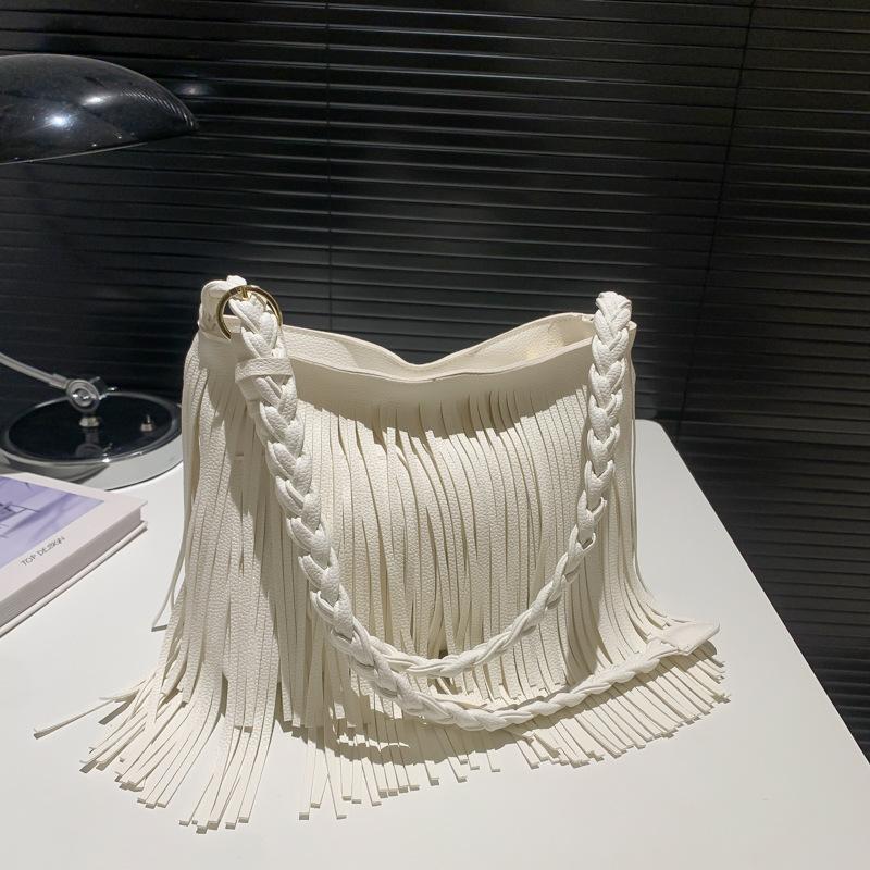 Ретро нишевая модная сумка женская новинка 2024 года, сумка с бахромой, фактура, повседневная, большой емкости, косая сумка через плечо