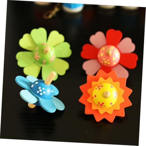 4 PCS Wooden Spinning Tops Toy Colorful Flower Design Hand Spun Tops for Kids Birthday Party Games Hand Eye Coordination Training Toy