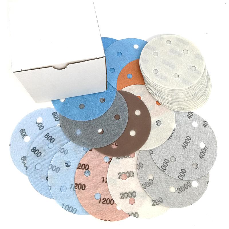 10 Pc 5 Inch 125mm 6 Holes FV Superfine Wet/Dry Hook & Loop Auto Body Film Sanding Discs Paint Abrasive Sandpaper 600-5000 Grit