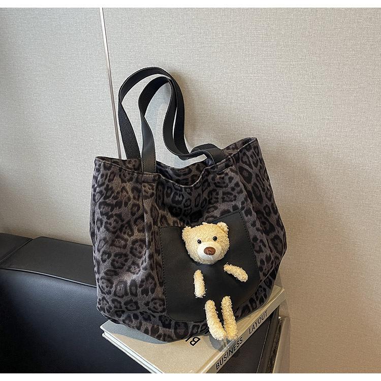 Холщовая сумка с леопардовым принтом, женская, большой емкости, новинка 2024 года, универсальная, повседневная сумка через плечо, сумка-тоут