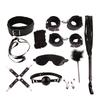 Bondage Restraint Kit 10 Pieces Leather Handcuffs Ankle Cuffs Collar Whip Ball Gag Blindfold Nipple Clamps Rope for Couples