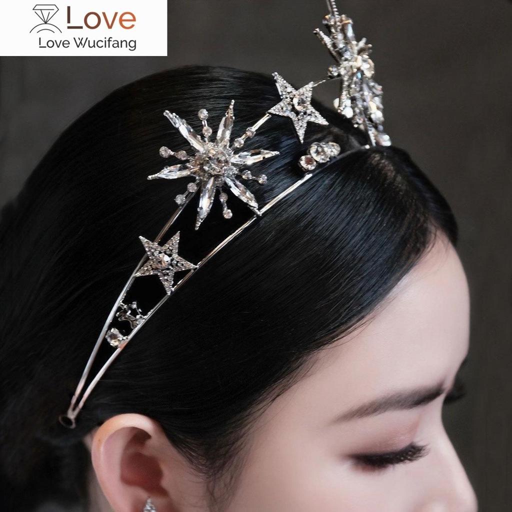 Vintage European 6 -Point Star Wedding Crown Tiaras Gold Color Rhinestone Diadem Princess Women Headband Bridal Hair Accessories