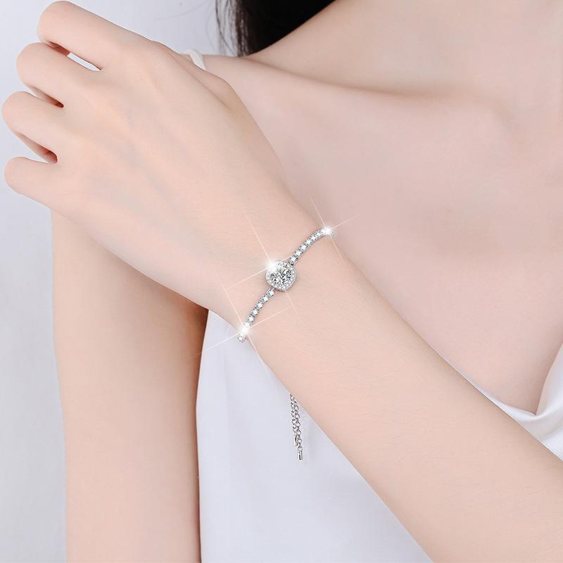 925 Sterling Silver Bracelet Women'S Light Luxury Niche Gypsy Square Bag Moissanite Bracelet Jewelry