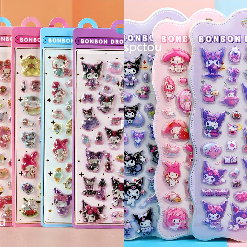 Милые 3D рельефные наклейки серии Sanrio Эстетичные декоративные наклейки Кавайи Синнаморолл Моя Мелоди Куроми Мультяшная наклейка-пузырь Игрушка