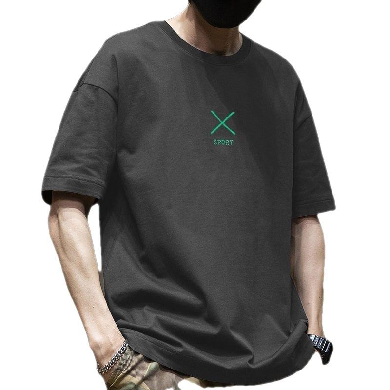 Модная японская и корейская летняя мужская футболка с коротким рукавом от модного бренда, с принтом, с рукавом до локтя, модный тренд, свободного кроя