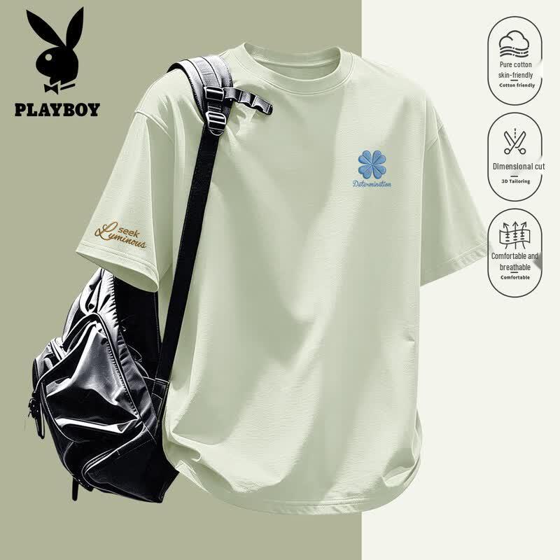 PLAYBOY Men's Lucky Clover K Print Cotton T-Shirt