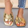 Fashion Golden Open Heeled Flat Women's Shoes Leather Sandals Bathroom Slippers Beach Footwear Comfortable Slip-On Sandals for Women