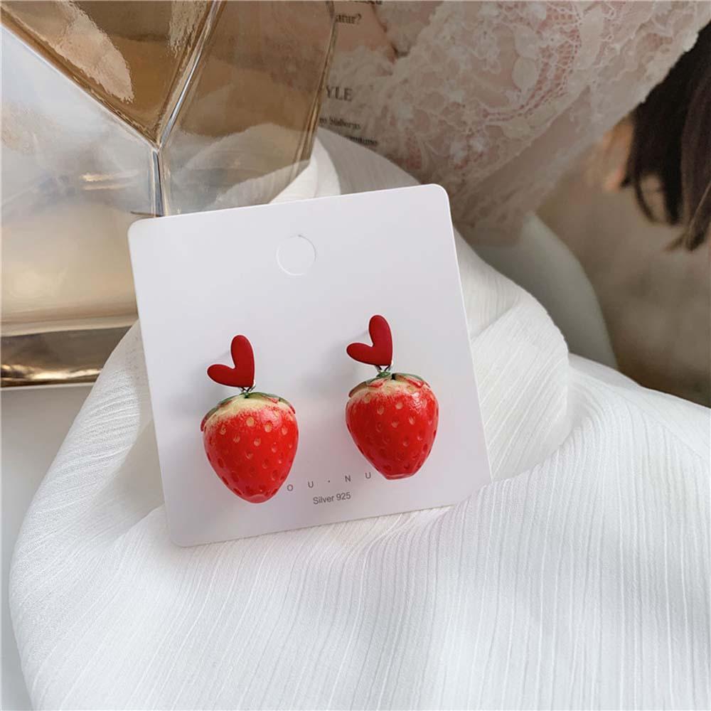 Sweet Lovely Girls Strawberry Heart Cute Fashion Jewelry Ear Stud Earrings Dangle Earrings