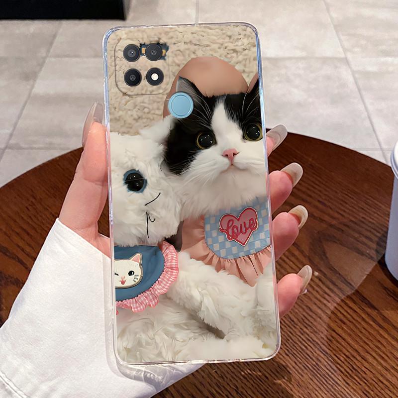 Casing For Oppo A15 A15s Case CPH2185 CPH2179 Aesthetic Fashion Cute Cat Cartoon Phone Case Clear Silicone TPU Soft Back Cover