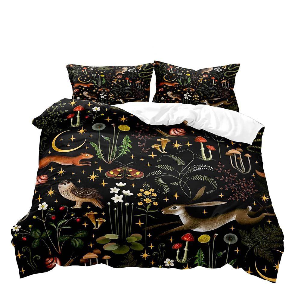 Red Mushroom Three-piece Quilt Cover 3D Digital Printing Bedding Set Green Plant Plant Fungus Bed Cover