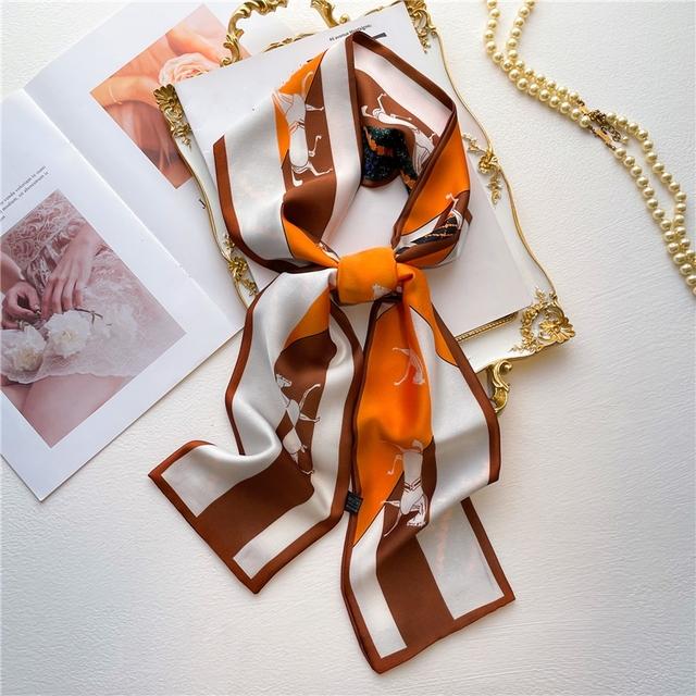 Silk Ribbon Scarf Satin Headkerchief Luxury Long Hair Hand Design Fashion Print Wrist Foulard Bandana Neck Tie Scarves