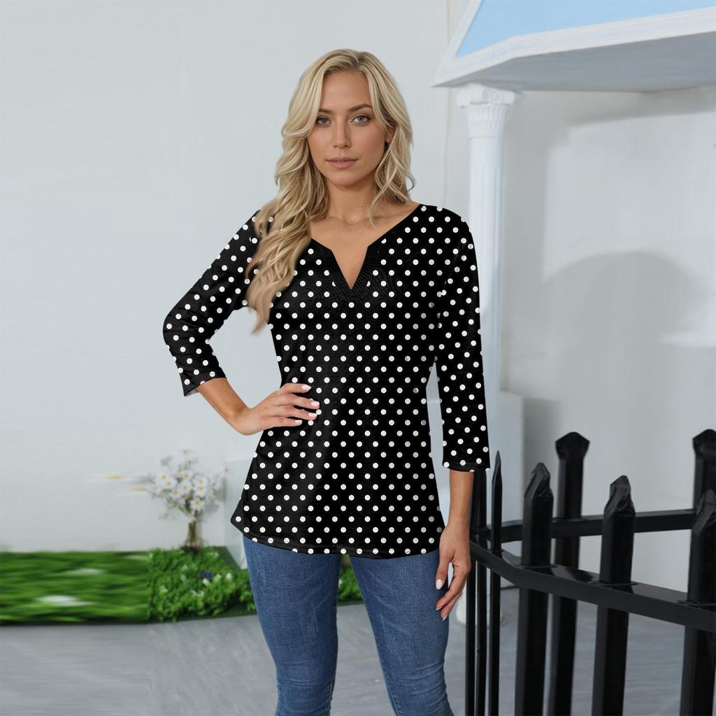 Women's Stand Collar 3/4 Sleeve Printed Top T-shirt