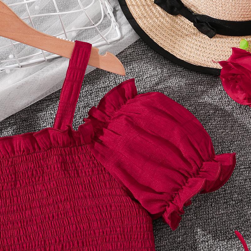 Комплект одежды для девочек, летний детский топ с открытыми плечами и короткими рукавами, комплект с юбкой Sweet Cake