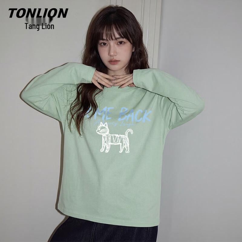 Женская хлопковая футболка с длинным рукавом и графическим принтом кошки TonLion