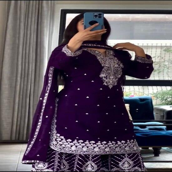 Traditional Purple Sharara Suit for Festive Wear