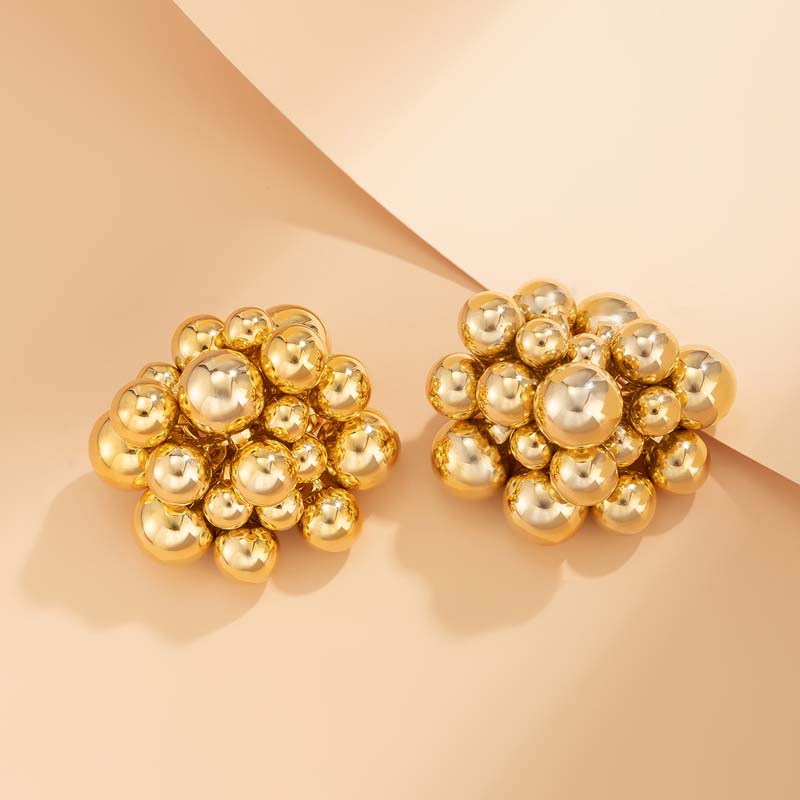 Fashion Gold Color Balls Grape String Beads Stud Earrings for Women Exaggerated Metal Geometric Chunky Earrings Zircon 2026 New