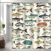 1pc Hand-Drawn Fish Illustration Shower Curtain - Vibrant Underwater Scene with Trout, Bass, Salmon & More, Washable Polyester,