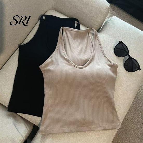 Wireless Bra Tank Top Women's V Neck Halter Padded Tops Ribbed Double Lined Sleeveless Basic Skin-friendly Activewear Shirts with Built in Summer Sexy