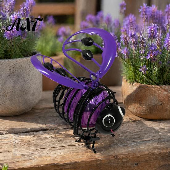 Weather Resistant Porch Hanging Decor Solar Bee Garden Light, Outdoor Solar-Powered Metal Lantern, Waterproof Automated Dusk to Dawn Lighting