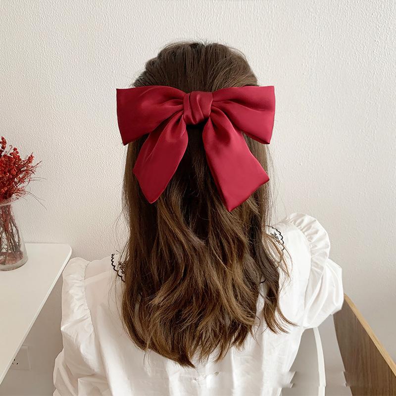 New Bow Ribbon Hair Clip Women Fashion Solid Bowknot Satin Hairpin Rubber Band Girls Ponytail Clip Hair Accessories
