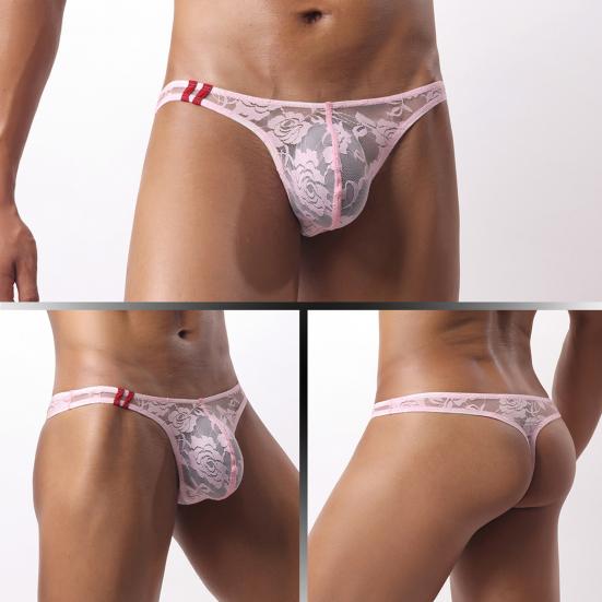 Мужские стринги Yousheng с низкой талией, прозрачные, с вышивкой, кружевным цветочным узором, дышащие, мягкие, эластичные, облегающего кроя, нижнее белье, для медового месяца, ко Дню святого Валентина