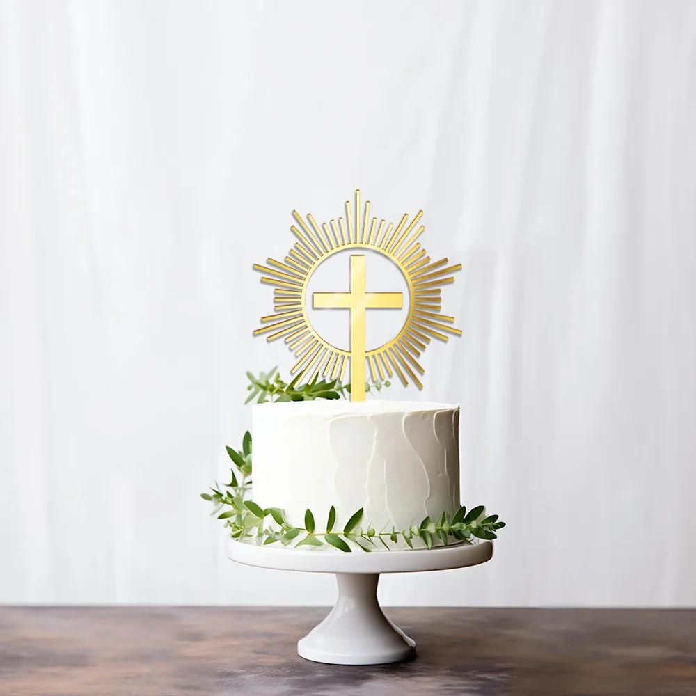 Cross Cake Topper Gold Acrylic Baptism Christening Communion Cake Decoration (L 11.3*11.8cm)