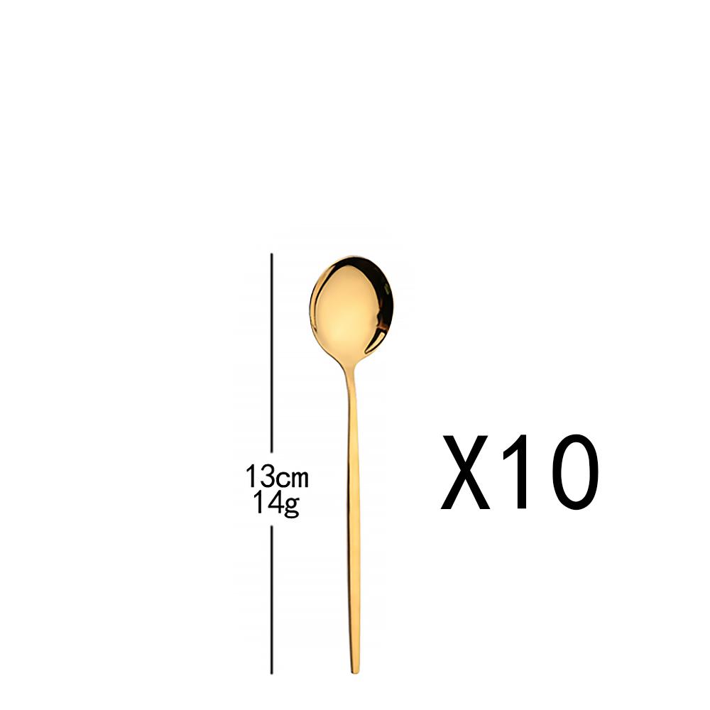 10Pcs Gold Dinnerware Sets Knife Fork Long Handle Spoons Dessert Flatware Mirror Cutlery Stainless Steel Tableware Silverware
