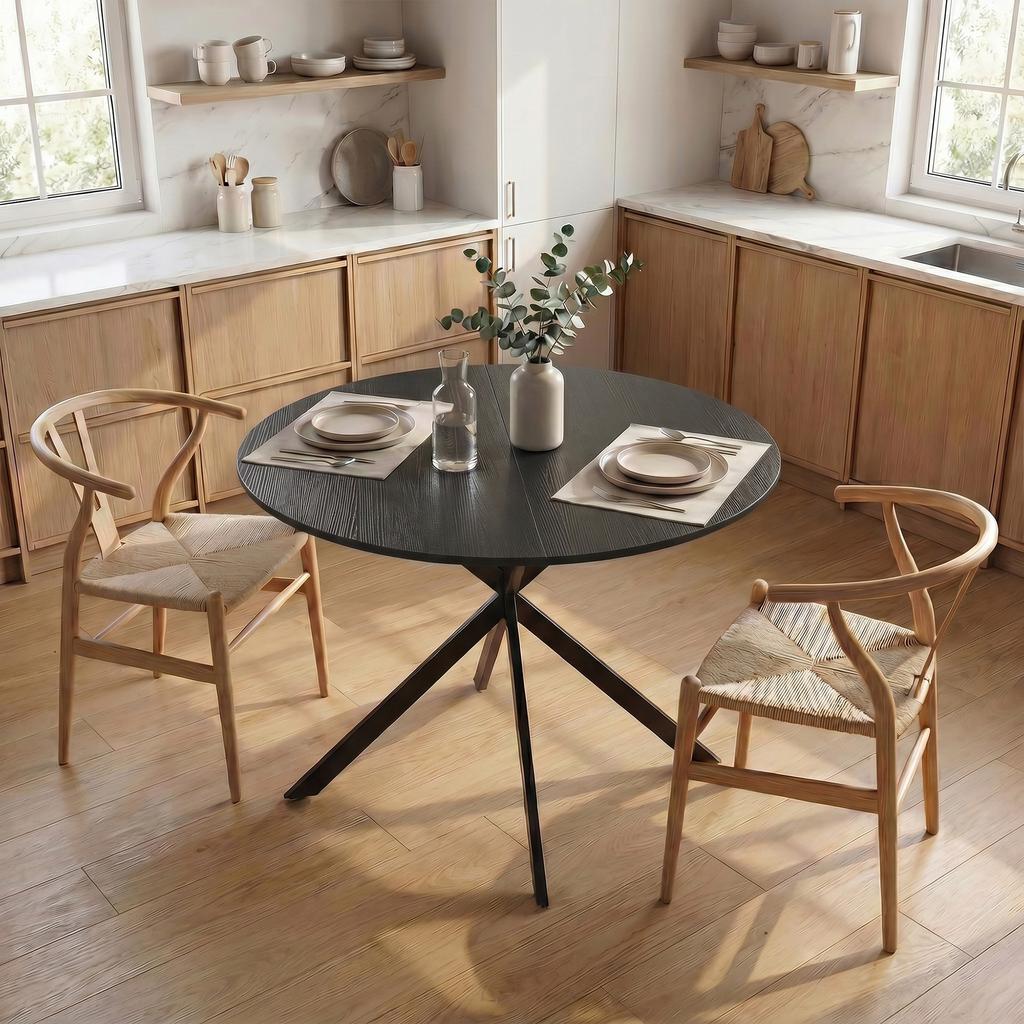 Runder Dining Table For 4 People Industrial Style Kitchen Table With Steel Legs For Dining Room Kitchen Black