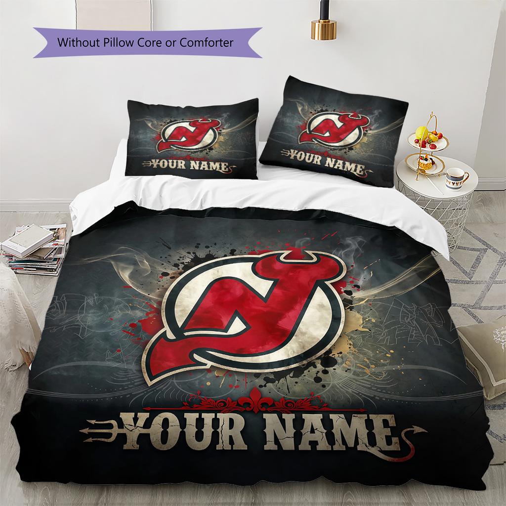 Custom Name New Jersey Devils2 Pattern Bedding Quilt Set  Home Decoration  Gift (1 * duvet cover + 2 * pillowcase  without core)