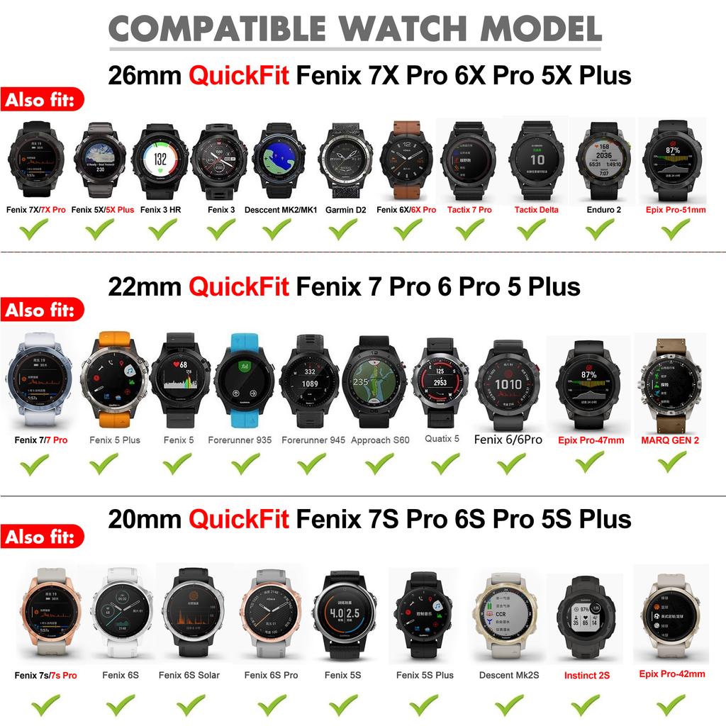 Ремешок QuickFit 20 22 26 мм для часов Garmin Fenix 8/E/Epix Gen2/Fenix 7X Solar 6X 5X 5 6 7S Pro Силиконовый ремешок для Enduro 3 2 965