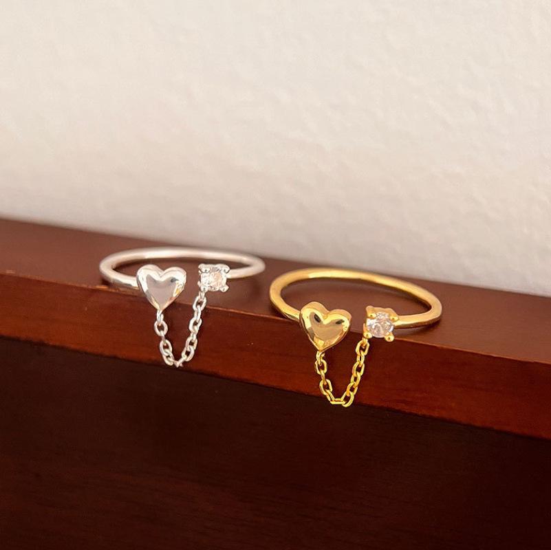 Шикарное роскошное кольцо с цепочкой из цирконов и кисточкой в форме сердца для женщин