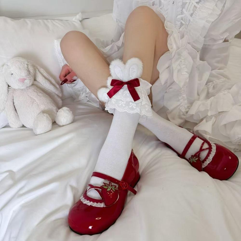 Summer Bow Lolita Socks Double Layer Lace Short Socks College Style Middle Socks Women Girls