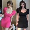 Women's Dress Square Neck Slim Sxey Short Sleeve Korean Style