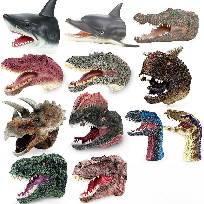Куклы на руку Модель головы динозавра Игрушка T-Rex Динозавр Акула Тигр Парк Куклы Миры динозавров Мягкая резина Только игрушка для детей Мальчиков
