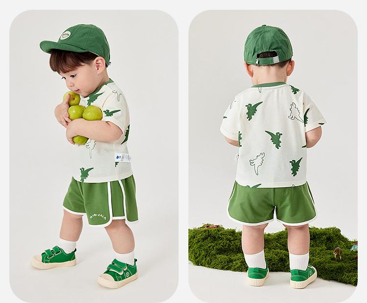 Mini Balabala Boys and Girls Short-sleeved T-shirt Baby Shorts Summer Moisture-absorbing Quick-drying Elastic Breathable Loose Pants
