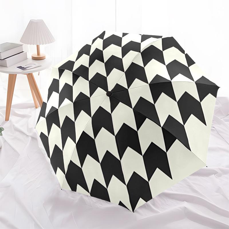 1pc Houndstooth Pattern Automatic Open/Close Umbrella with One-Touch Button, Compact Folding Canopy, Sturdy 8-Rib Windproof Design S43