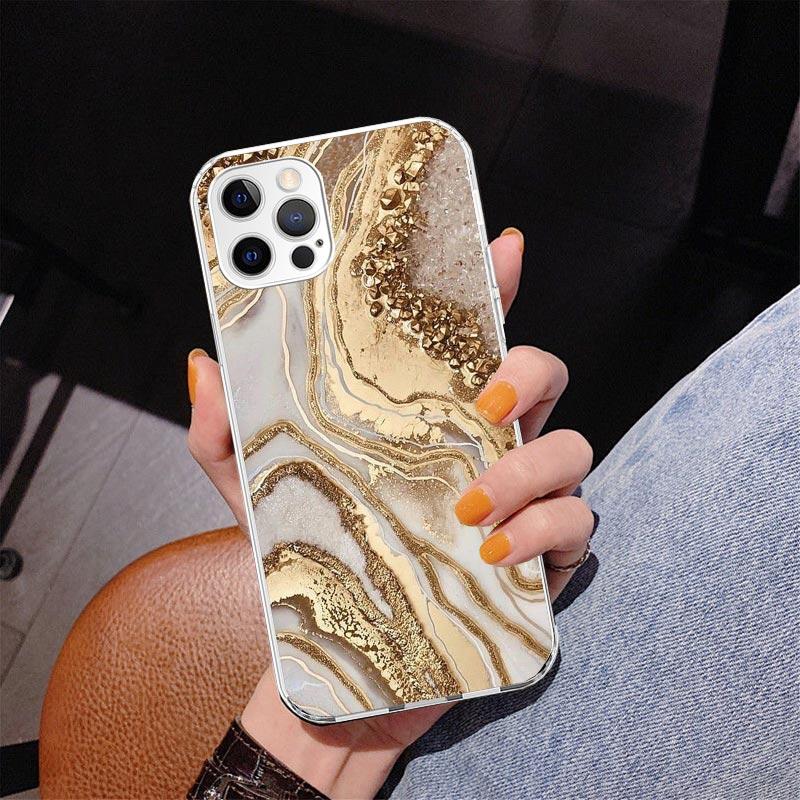 Модный Золотой Розовый Геометрический Мраморный Чехол Для Телефона Для iPhone 17 Air 16 Pro Max 16E 15 + 14 Plus 11 12 13 Mini 7 8 SE Подарок Печатный Чехол
