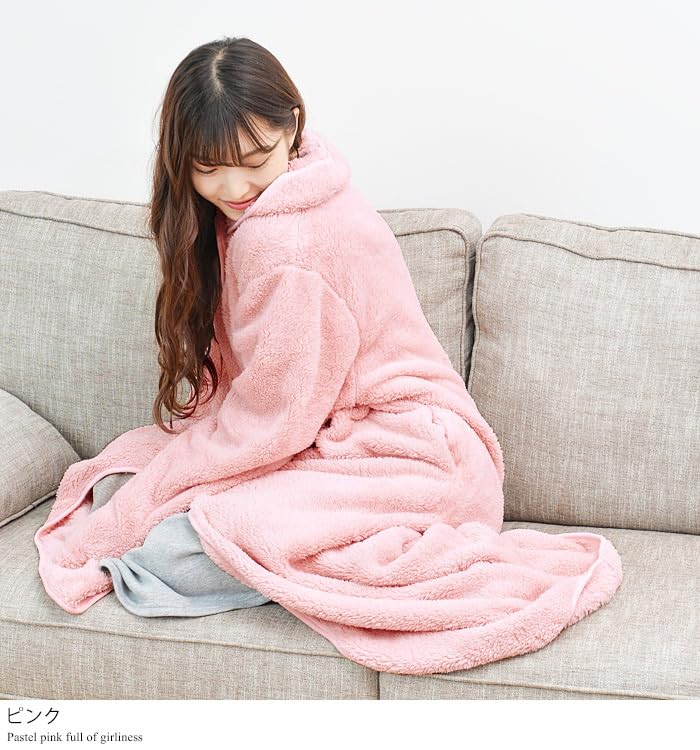 Wearable for Women and Long Sheepskin Brushed Plus One Size Fits Pink Lulu&berry Blanket, Long, 150cm, Men, Fluffy, Sleeve, Boa, Lining, Size, Warm,