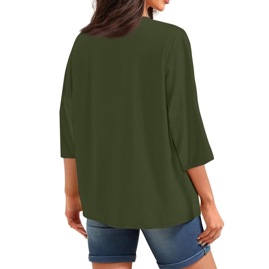 Women's Print Round Neck Top With Three Quarter Sleeves T-Shirt Three Quarter Sleeves T-Shirt