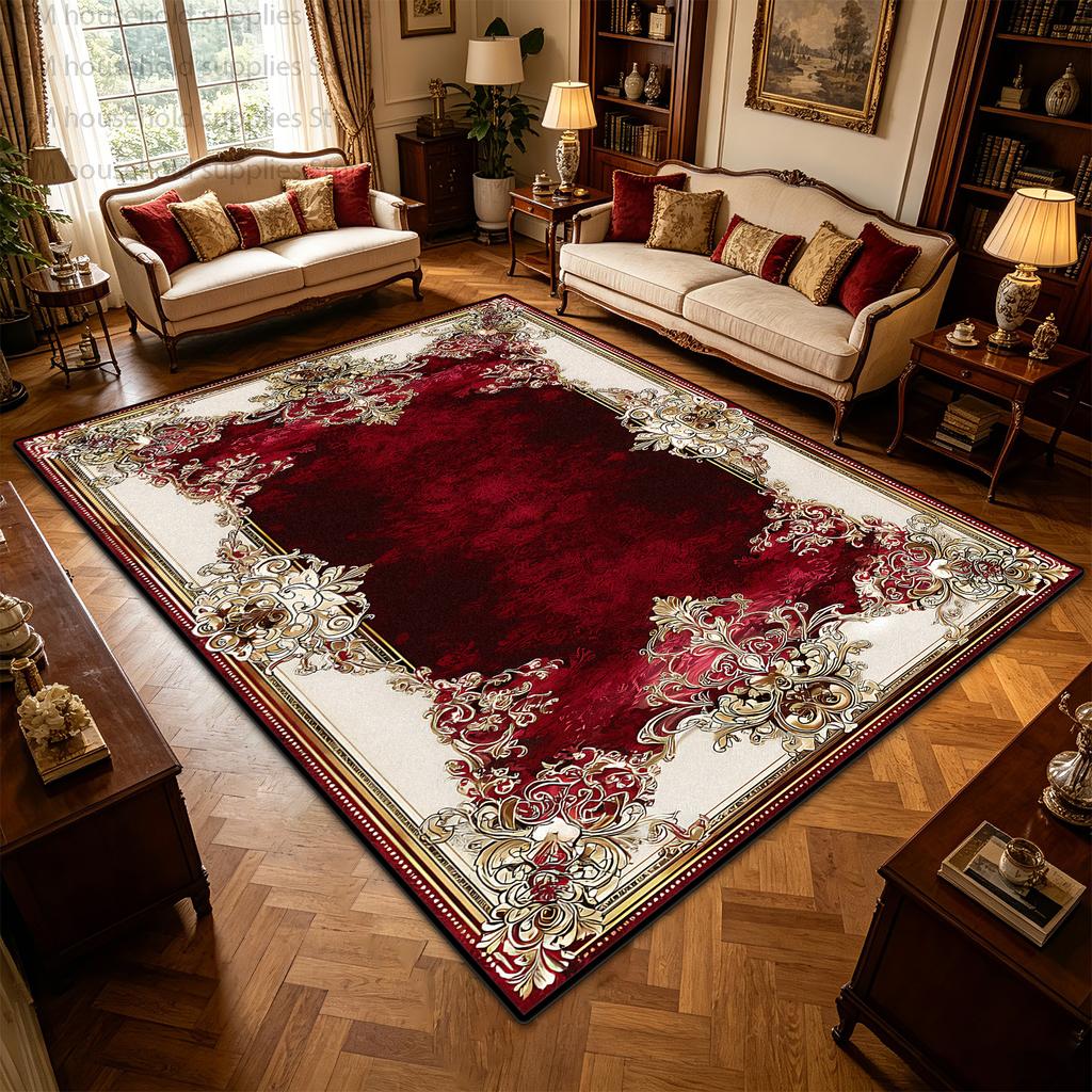 Red Gold European Luxury Carpet Ornate Vintage Living Room Soft Fluffy Large Area Rugs Bedroom Washable Non-slip Store Floor Mat