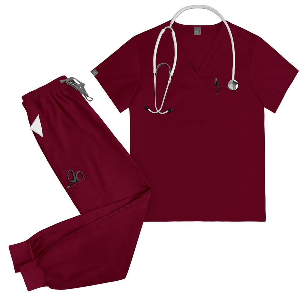 Женский однотонный топ с короткими рукавами и V-образным вырезом, карманами, рабочая одежда, комплект из двух предметов