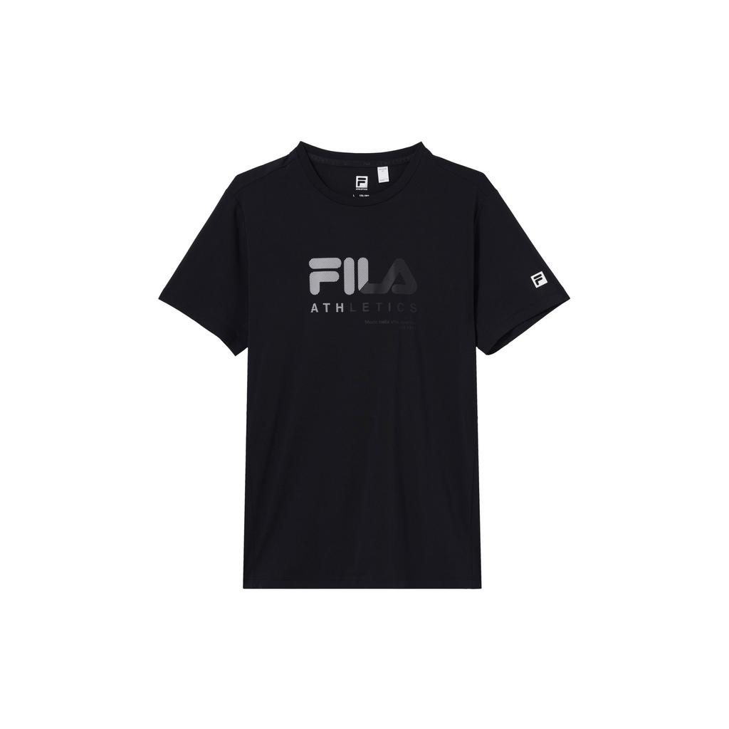 Fila Футболка мужская с принтом логотипа American Vintage Fitness, с круглым вырезом, с коротким рукавом, топы, глубокий черный A11M321104BBK