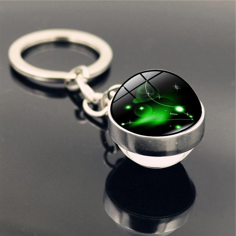 Брелок для ключей в виде стеклянного шара с изображением знака зодиака